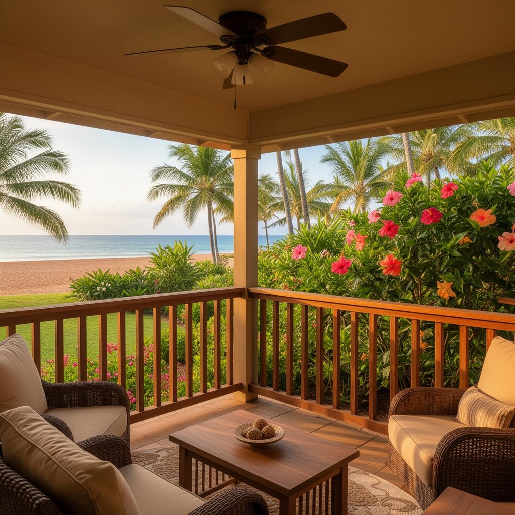 Peaceful covered lanai overlooking the garden